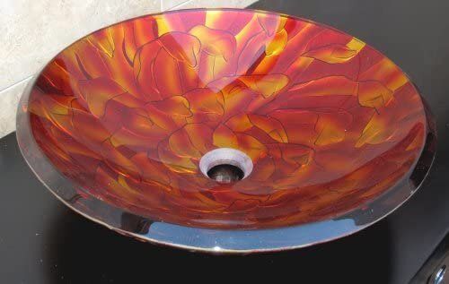 Elitemax 9080 Bathroom Round Artistic Glass Vessel Sink